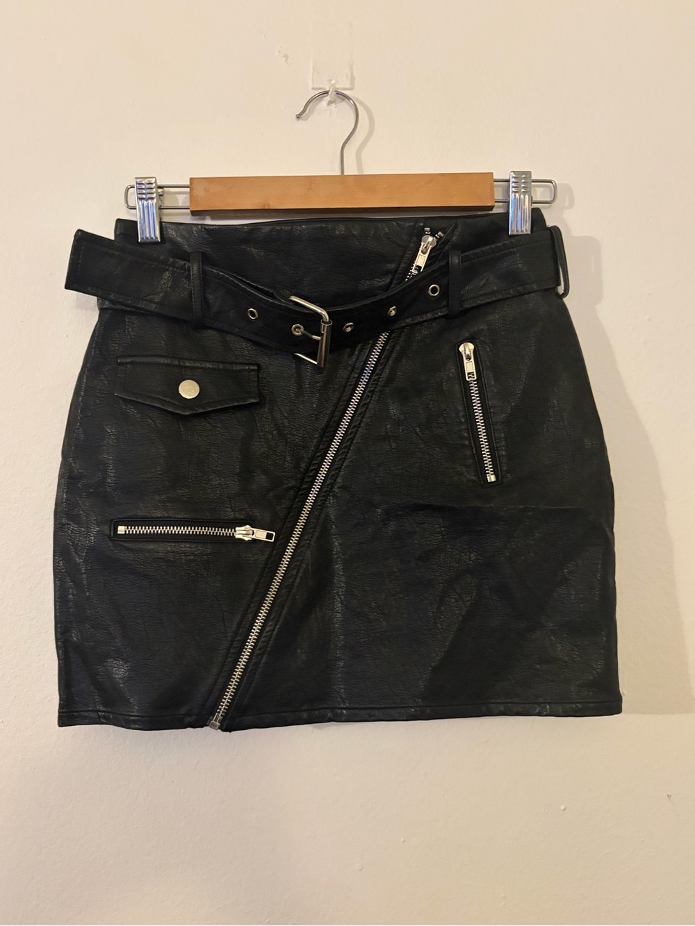 I.AM.GIA Black Faux Leather Asymmetric Zip Mini Skirt